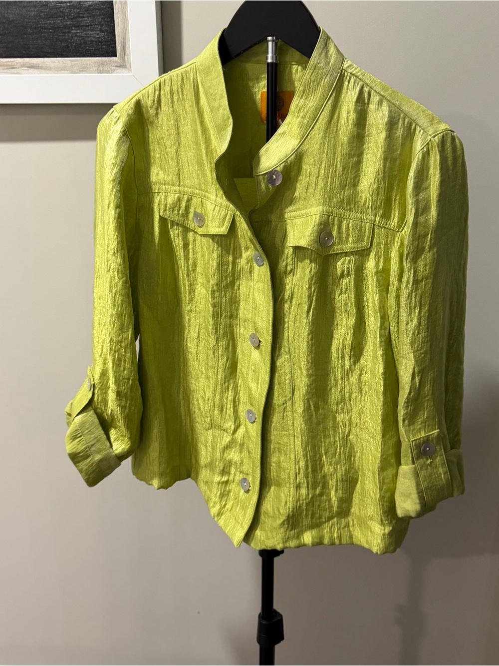 Ruby Rd. Lime Green Textured Button-Front Utility Jacket - Picture 2 of 5
